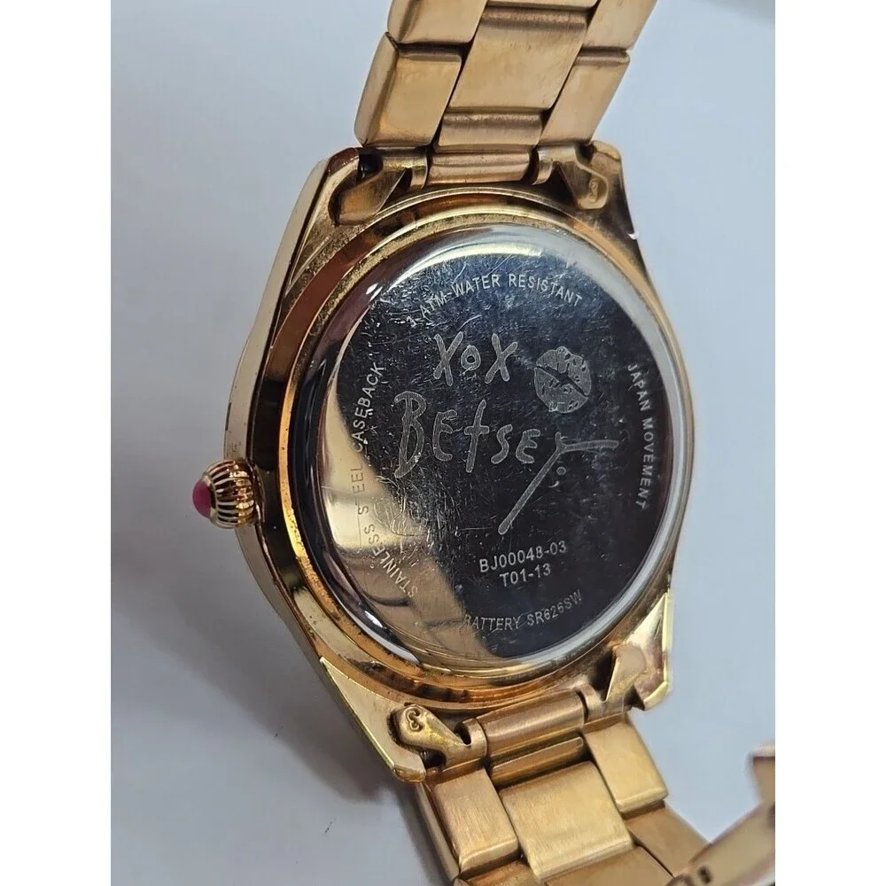Womens Betsey Johnson 40mm Rose Gold Crystal Bezel Watch New Battery Dress Heart